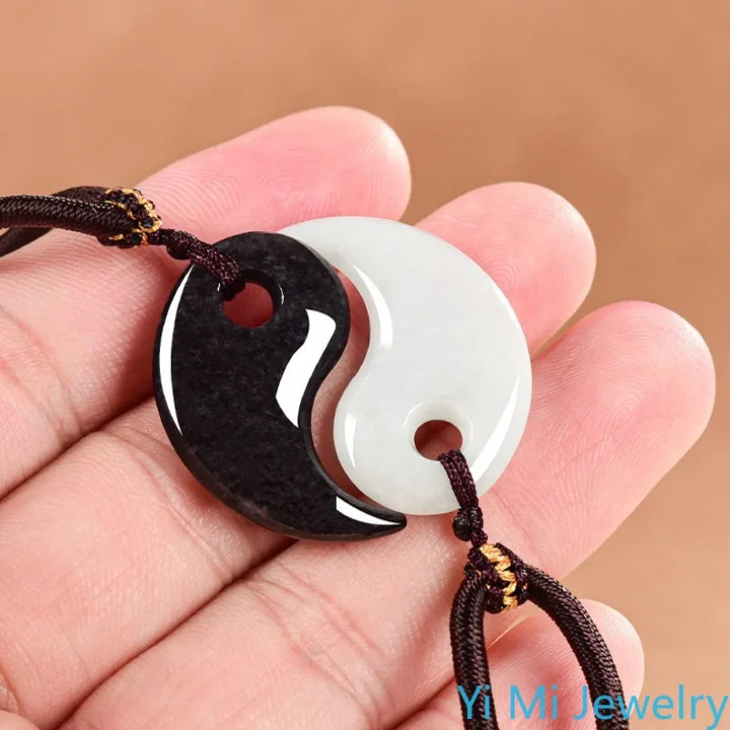 1 set of Burmese A-grade Jade Tai Chi Jade Pendant Fashionable Feng Shui Couple Necklace Fashionable Jewelry Holiday Gift