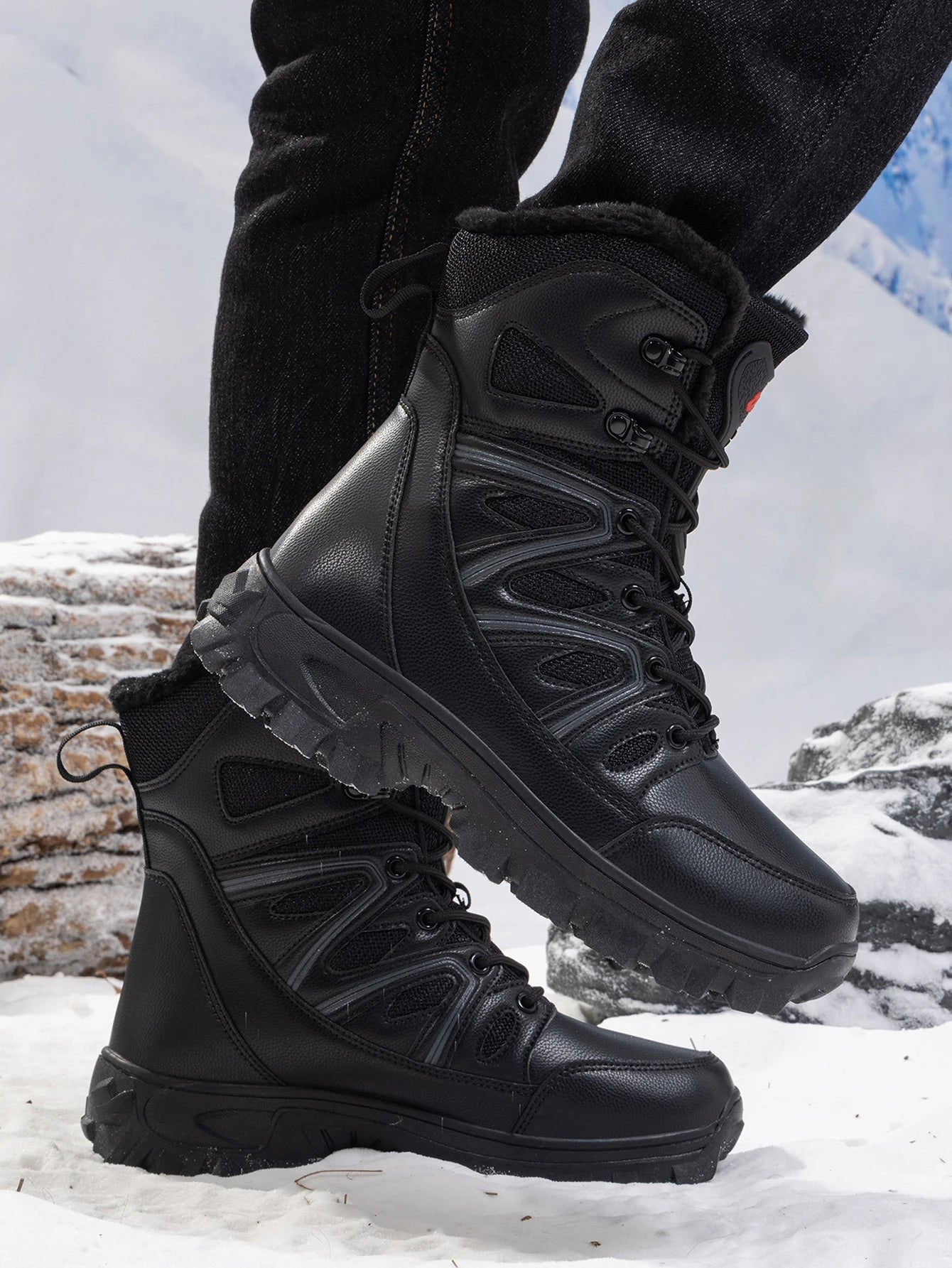 2026 Men Winter Outdoor Velvet Warm Snow Boots Walking Shoes Waterproof Ski Shoes High-Top Cotton Boots Thick Cotton Shoes