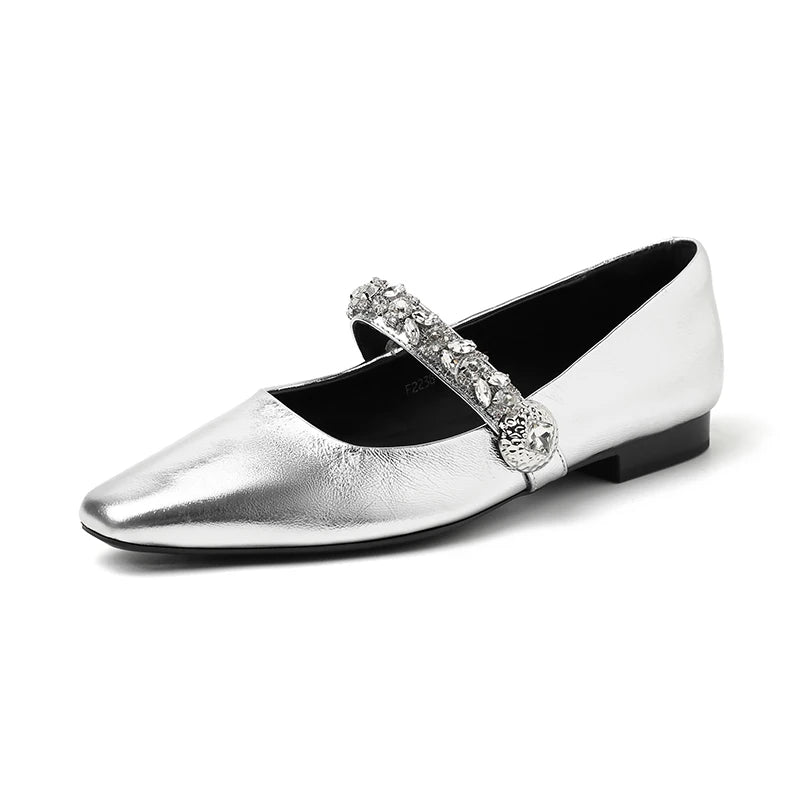 Ods Women Crystal Mules Flats Slippers Designer Sandals 2025 Dress Square-toe Leather Slides Summer Slingback Buckle De Mujer