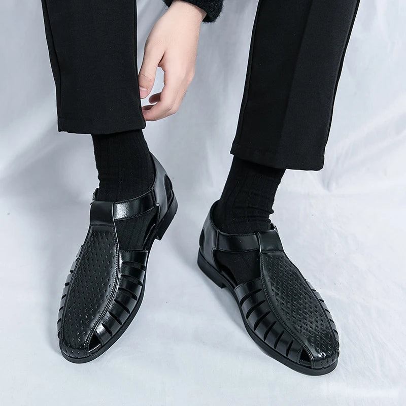 Brand's New Men's Summer Oversized Breathable Sandals Retro Pointed Men's Fashion Trend Hollowed Out Comfortable Leather Shoes