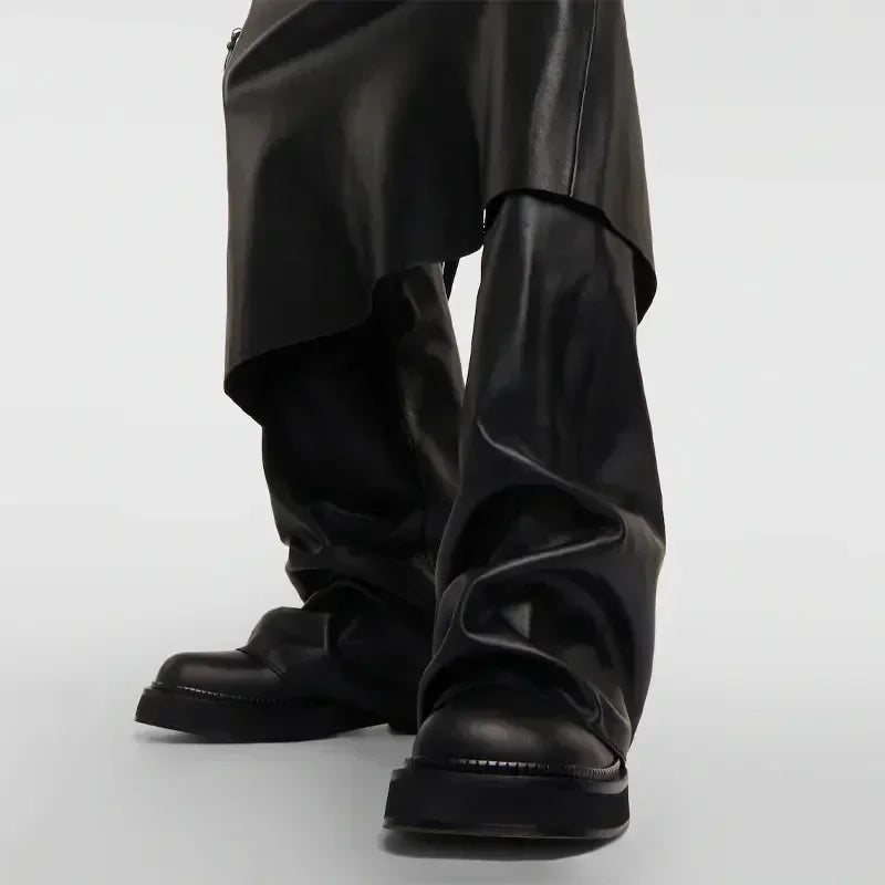 Women's Chunky Leather Flats & Knee Boots - Square Toe Loose Fit Spring-Autumn Casual Shoes with Pleated Pants