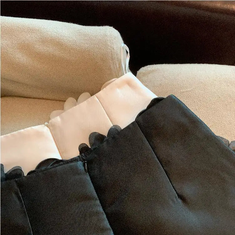 Spring Women Temperament Package Hip Black Three-dimensional Rose Skirt Female Sweet Fashion Y2k A Line Mini Kawaii Skirts