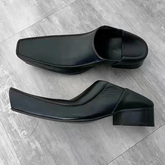Women/Men's Square Toe Flat Derby Shoes Black Leather Shoes 2026 New Fashion Office Party Dress Business Shoes 35-43