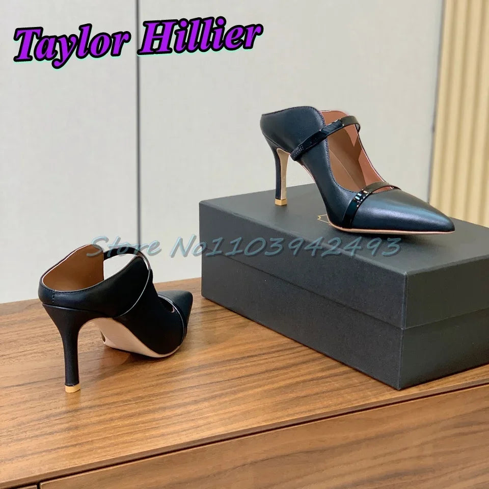 8.5CM Silver Heels Strappy Heeled Sandals Shallow Slip On Pull On Super High Heel Genuine Leather Sandalias Top Quality Size 41