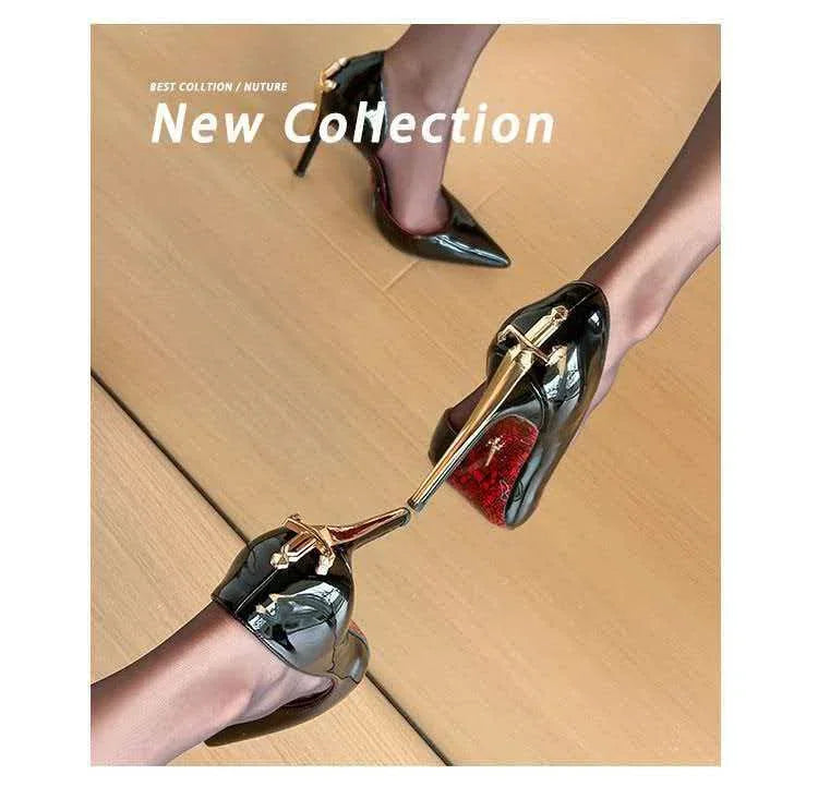 8CM Fashion Womens High Heel High Quality Metal Scepter Stiletto Pointed Leather Women Shoes Premium Single Shoes for Women