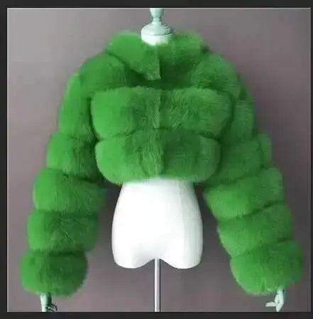 DEAT Fashion Women's Faux Fur Coat Stand Neck Long Sleeve Zipper Short Solid Color Thick Warm Jackets Winter 2024 New 7AB6434