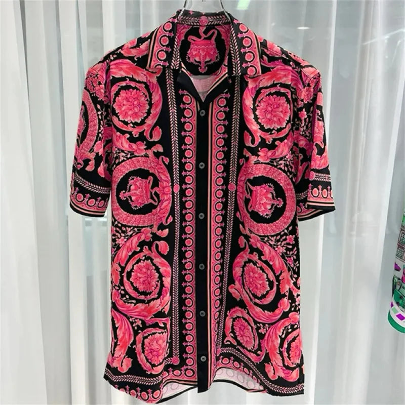 2025 Spring and Summer New Fashion Digital Printing Men's Short Sleeve Shirt High Quality Comfortable Lightweight Fabric