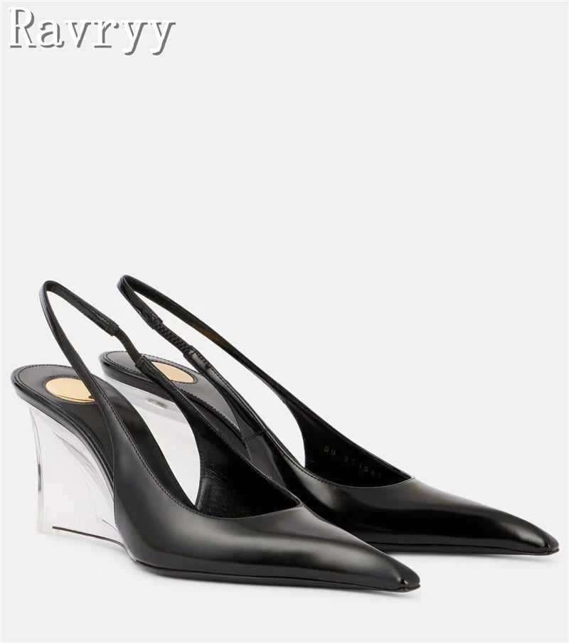 New Fashion Crystal Wedge Women Pumps Pointed Toe Shallow Mouth Slingback High Heels Luxury Fashion Party Banquet Shoes