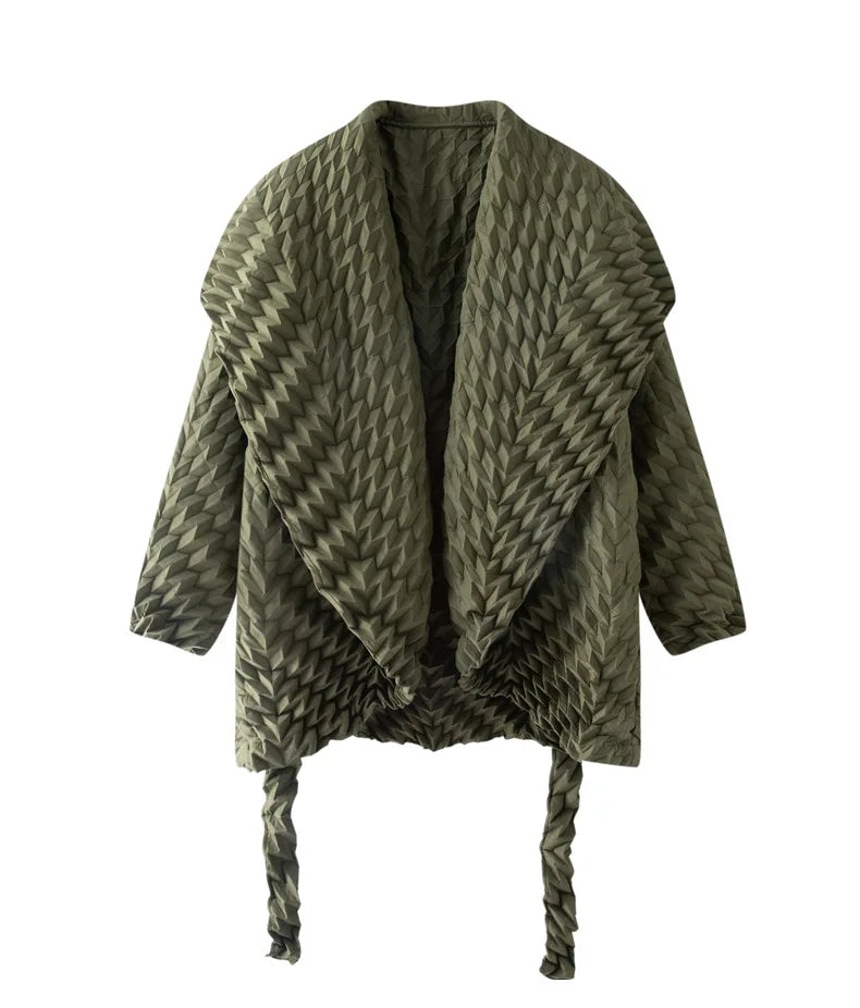 Miyake Pleated Top, Women's Solid Color Short Jacket, Handmade Pleated Versatile Loose Version, Lapel Cardigan, Autumn New Style
