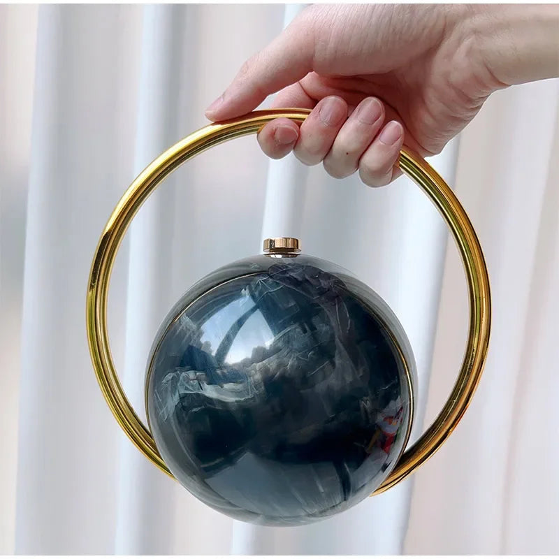  Designer Electroplating Circular Handle Handbag,Sphere Evening Elegant Clutch Purse,Women Fashion Marble Pattern Tote Bag
