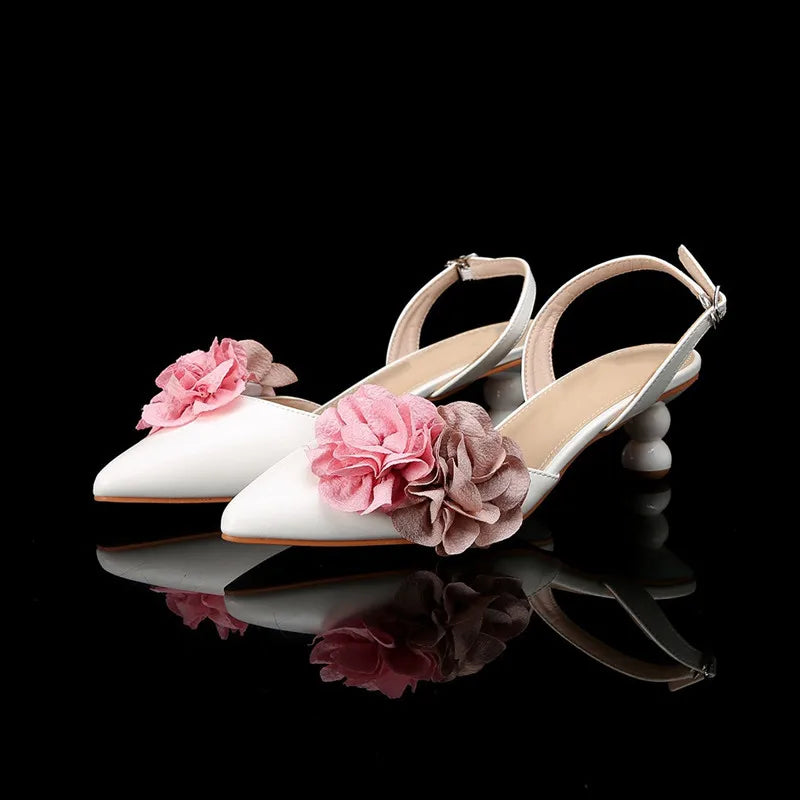 Fashion Flowers Mixed-colors Slingbacks Women Pumps Elegant Pointed toe 5cm High heels Spring Summer Gilrs Party Banquet Shoes