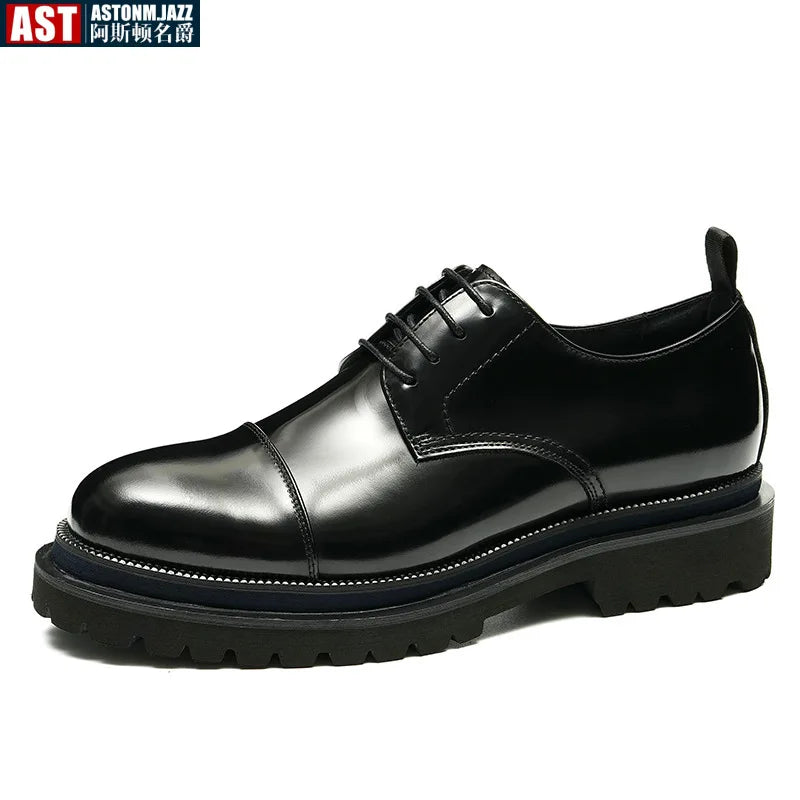 Patent Leather Mens Business Derby Shoes Luxury Brand Handmade Genuine Leather Fashion Designer Platform Wedding Dress Shoes Man