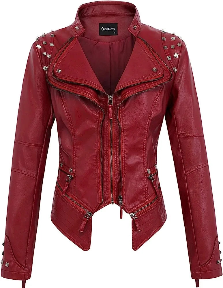 2025 2026 Winter- Spring New Style Suit Collar Rivet Waist Short Washed Pu Leather Jacket