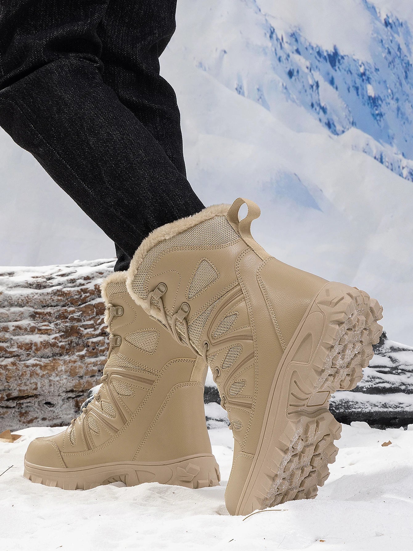 2026 Men Winter Outdoor Velvet Warm Snow Boots Walking Shoes Waterproof Ski Shoes High-Top Cotton Boots Thick Cotton Shoes