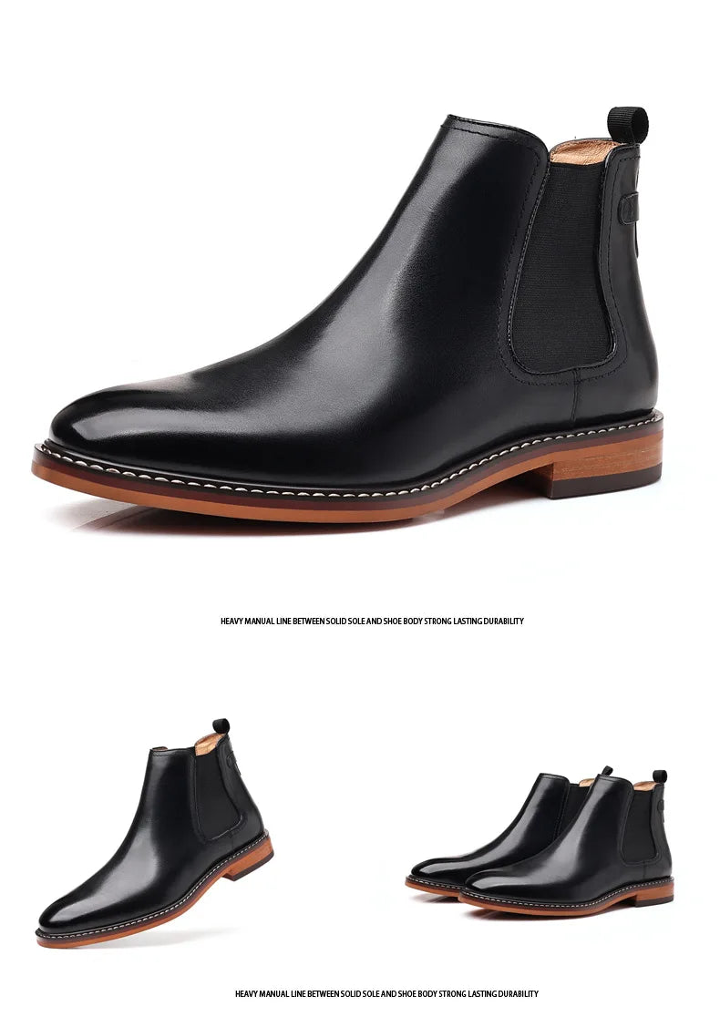 Elegant Men's Chelsea Boots Genuine Cow Leather Handmade Boot Shoes Work Shoes For Formal Dress Wedding Business Party New