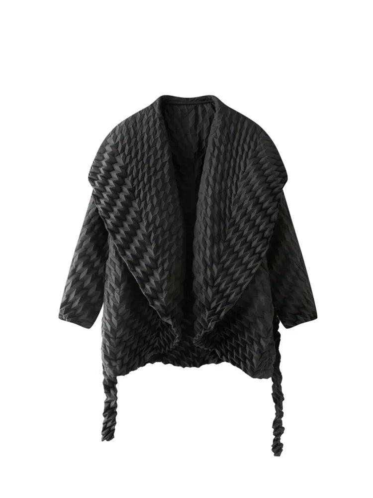 Miyake Pleated Top, Women's Solid Color Short Jacket, Handmade Pleated Versatile Loose Version, Lapel Cardigan, Autumn New Style
