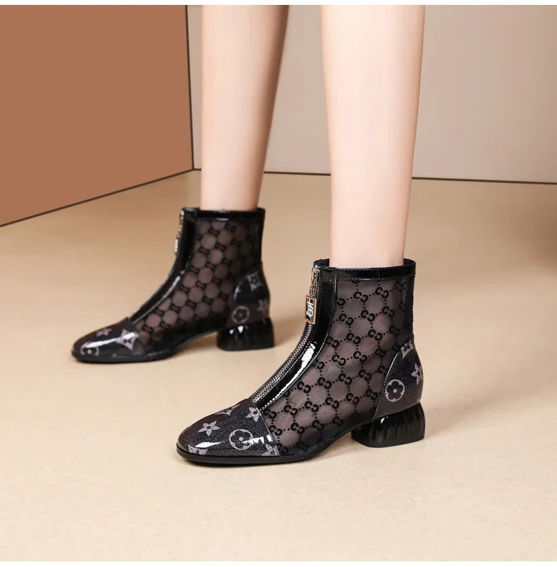 Super Trendy Mesh Boots Hollow Mesh Summer Sandals Pointed Toe Roman Women's Shoes35 to  43