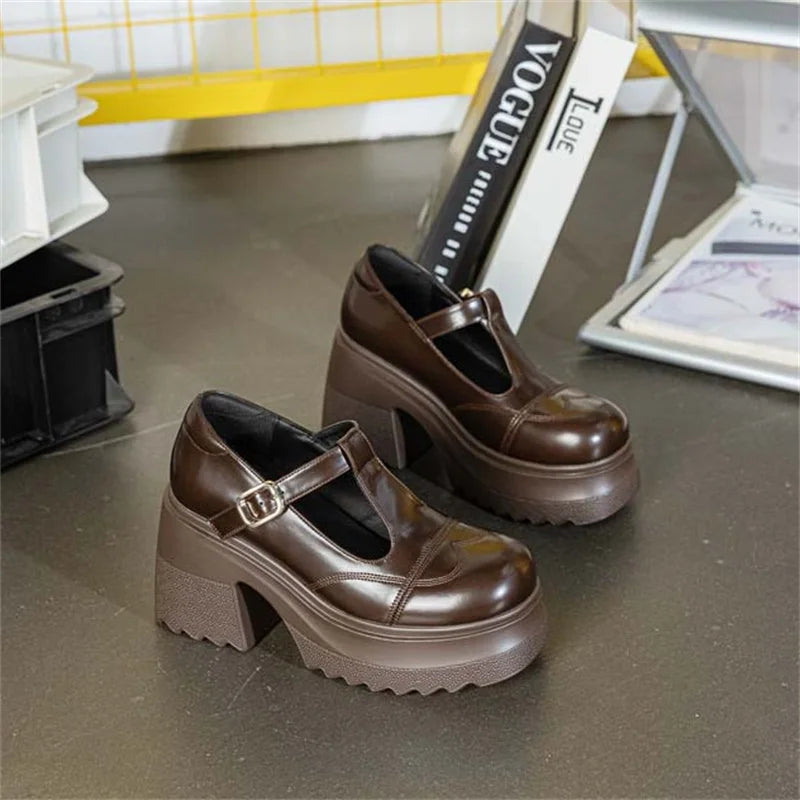 10cm Patent Leather Platform Wedge Flats Summer Chunky Heels Buckle Pumps Spring Synthetic Mary Jane High Brand Shoes