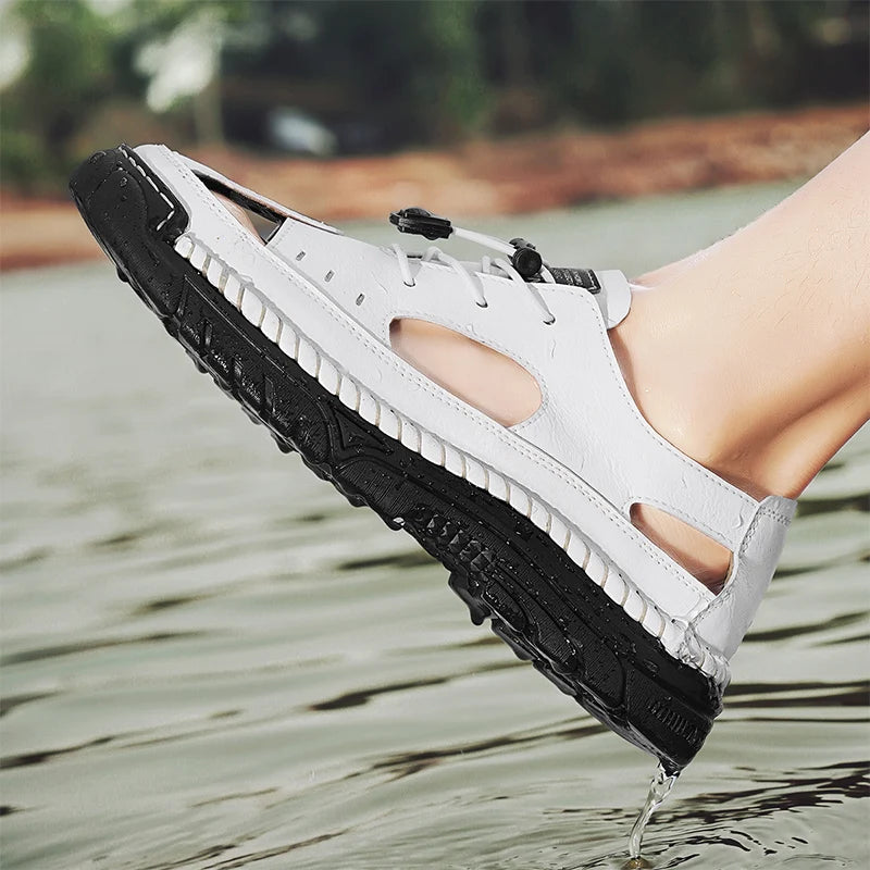 Summer Classic White Soft Bottom Handmade Stitching Beach Men's Shoes Outdoor Men's Comfortable Hollow Breathable Casual Shoes
