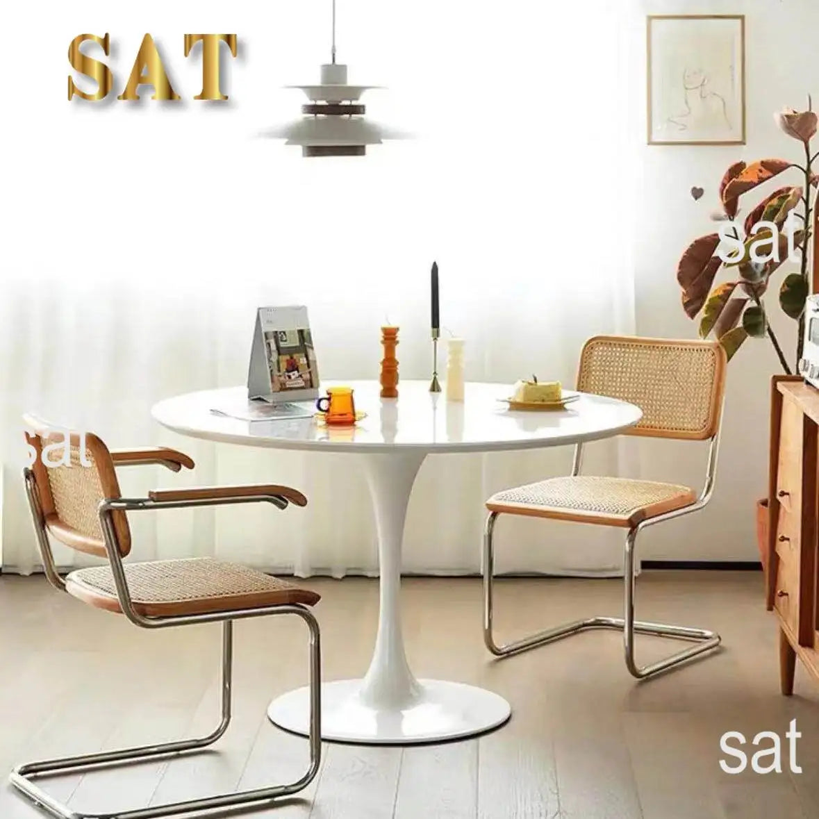 W*-Tulip Stone Dining Table for Restaurant Small Apartment-Modern Simple White Multi-functional Design Single Pedestal