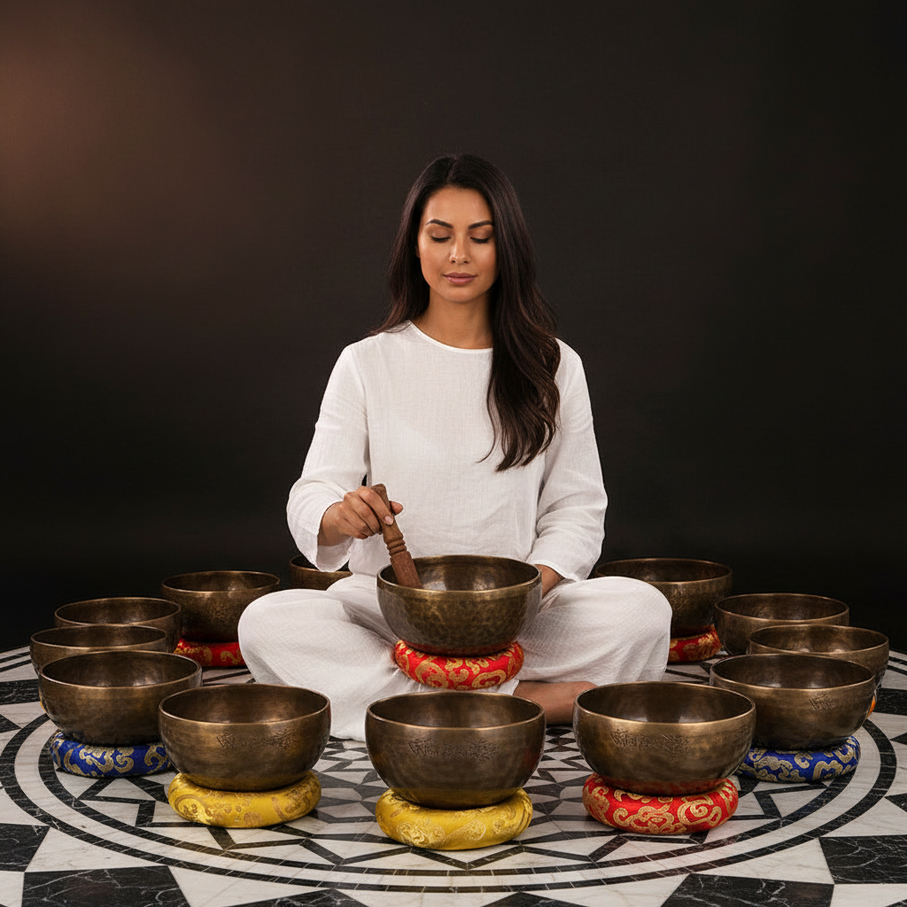 Nepal Singing Bowl Tibetan Moon Bowl Copper Sound Therapy Instrument with Hammer for Meditation