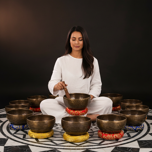 Nepal Singing Bowl Tibetan Moon Bowl Copper Sound Therapy Instrument with Hammer for Meditation
