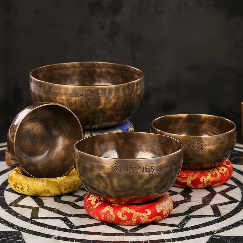 Nepal Singing Bowl Tibetan Moon Bowl Copper Sound Therapy Instrument with Hammer for Meditation
