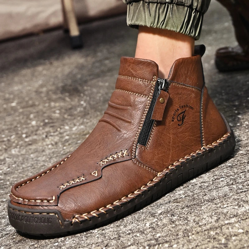 Men's Shoes Genuine Leather Luxury Slip on Shoe Handmade Ankle Boots Comfortable Timeless Winter Fashion Mid Cut Handmade Zipper Shoes
