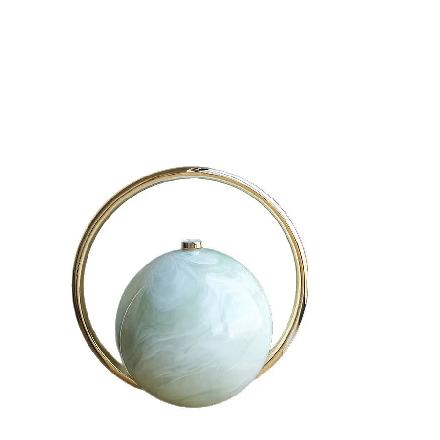 Fashion Marble Pattern Acrylic Round Evening Bag for Women Luxury Designer Metal Handle Lady Handbags Elegant Party Purses 2025
