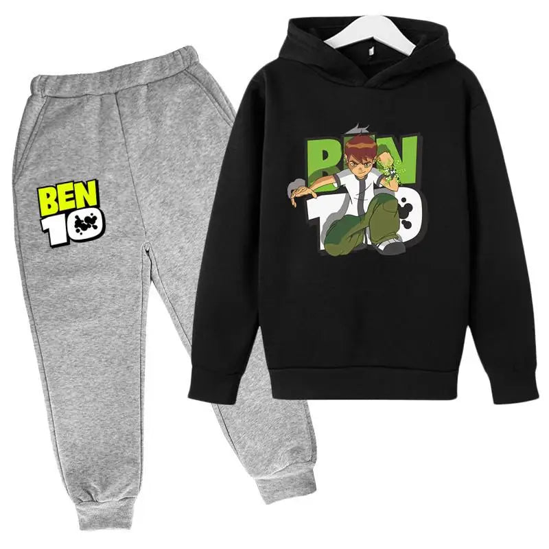 Ben Tennyson 10 Kids Spring Autumn 2pcs Cartoon Print Casual Hoodie+Pants Tracksuits 2-13 Years Boys Girls Outfits Children Sets
