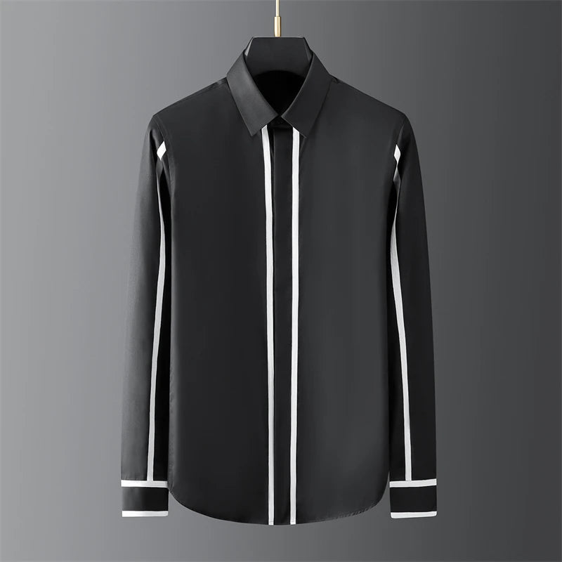 High-end men's shirt printed men's shirt long-sleeved lapel shirt daily outdoor shopping comfortable fabric large size xs-6xl