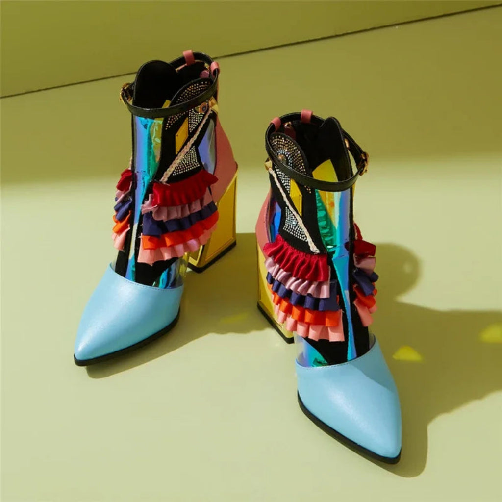 Mixed Color Women Boots Novetly Pointed Toe Thick Bottom Platform Ankle Boots Women Blingbling Shoes Mujer Modern Bota All Match