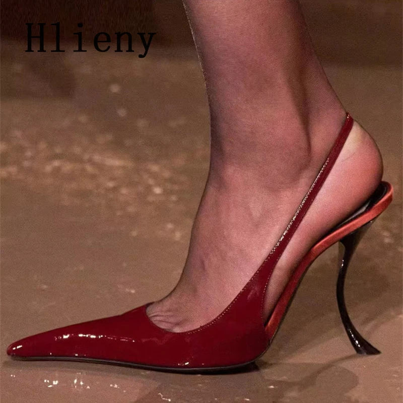 Hlieny Fashion Strange Style High Heels Sandals Sexy Pointed Toe Patent Leather Stiletto Shoes Women Pumps Zapatos De Mujer
