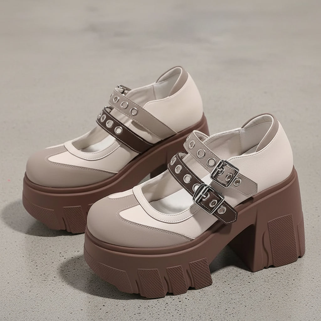 Rivet Strap Buckle Lolita Mary Janes Women Pumps Spring Summer Casual Platform Wedges 11cm High heels Girls Chunky Shoes