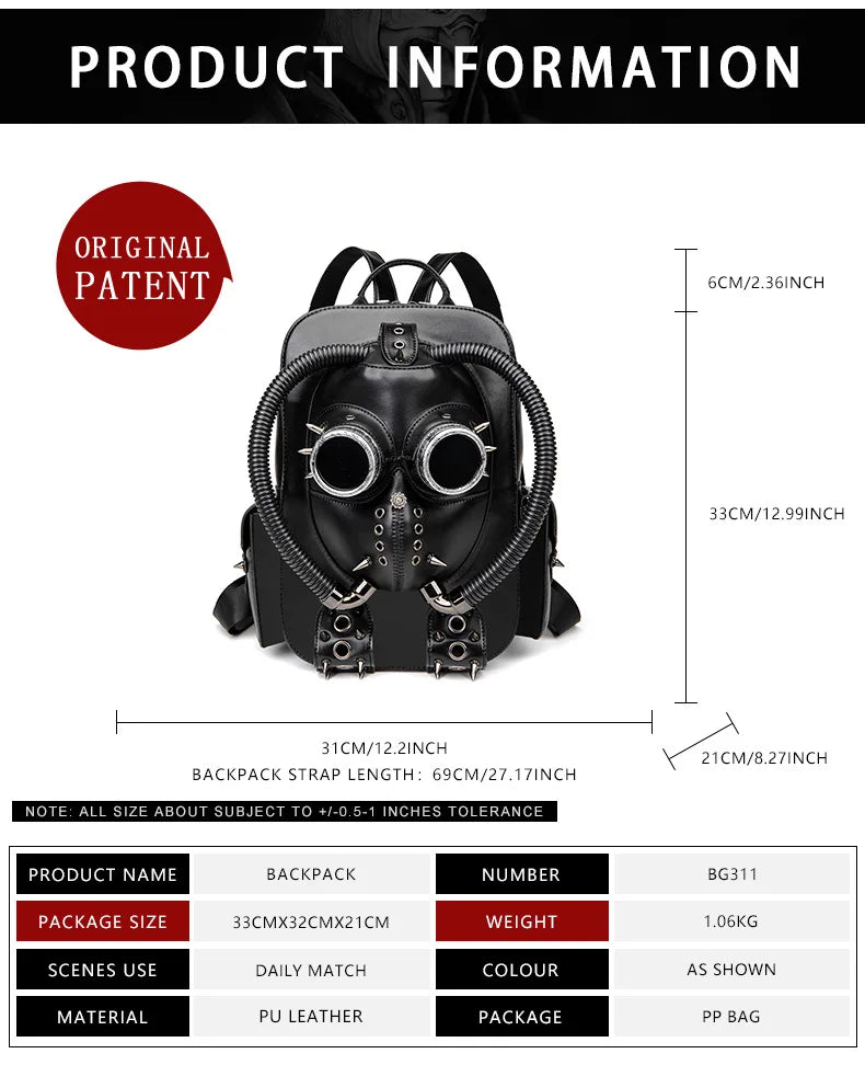 Halloween Punk Large Capacity Backpack Creative Niche Handbag Gothic Style Bookbag Heavy Industry Creative Computer Handbag