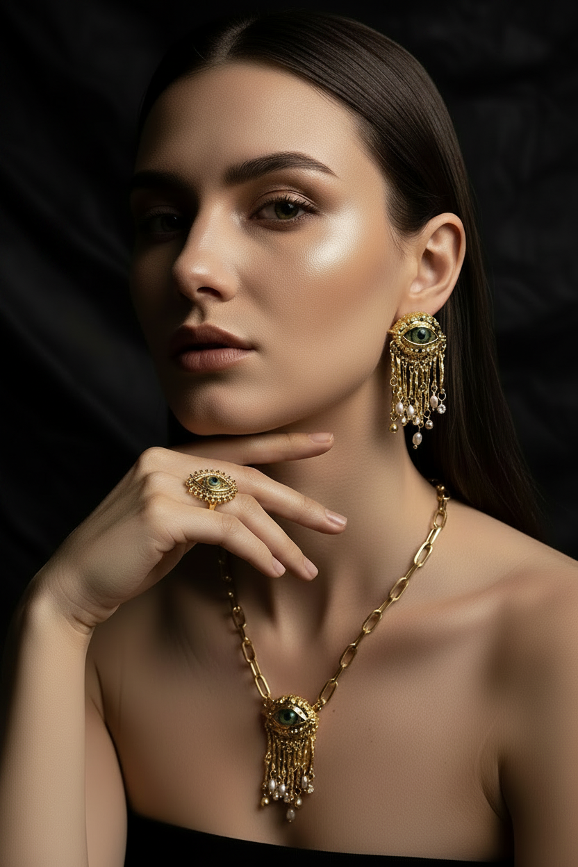 French Retro Exaggerated Eye Sparkling Crystal Pearl Tassel Earrings Design Luxury Earring Trend