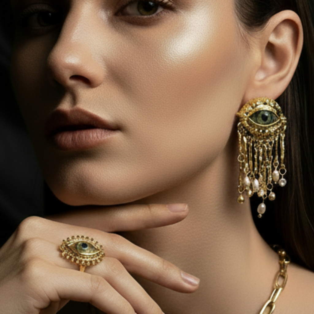 French Retro Exaggerated Eye Sparkling Crystal Pearl Tassel Earrings Design Luxury Earring Trend