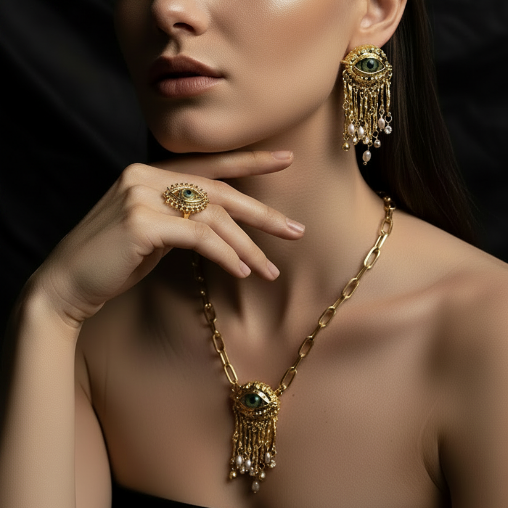 French Retro Exaggerated Eye Sparkling Crystal Pearl Tassel Earrings Design Luxury Earring Trend