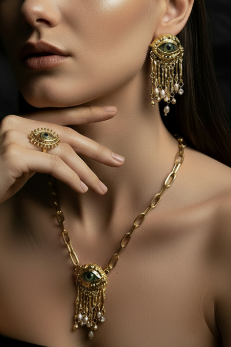 French Retro Exaggerated Eye Sparkling Crystal Pearl Tassel Earrings Design Luxury Earring Trend