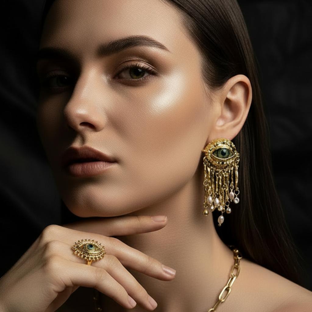 French Retro Exaggerated Eye Sparkling Crystal Pearl Tassel Earrings Design Luxury Earring Trend