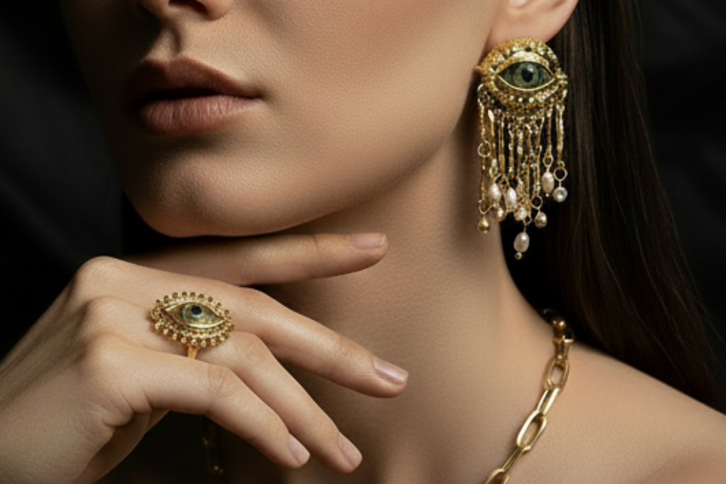 French Retro Exaggerated Eye Sparkling Crystal Pearl Tassel Earrings Design Luxury Earring Trend