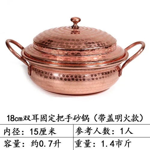 Handmade Pure Copper Double-Ear Rice Pot with Thickened Base Premium Heat Conduction Cookware for Noodles Soup Durable