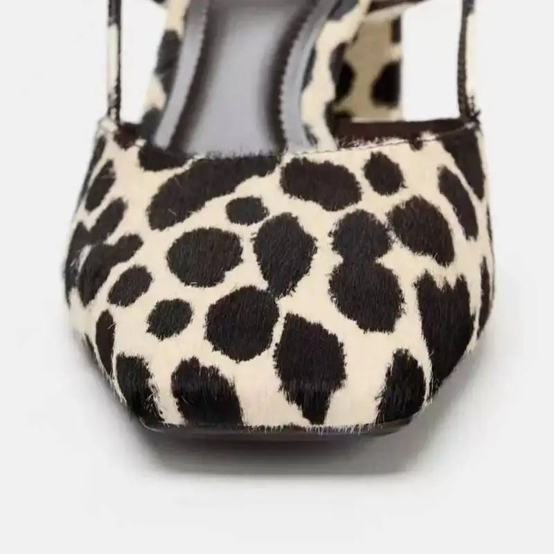 Leopard Mary jane Sandals animal print Leather Covered Toe High Thick Heels Sexy Party Dating Summer Slingback Sandals Lady
