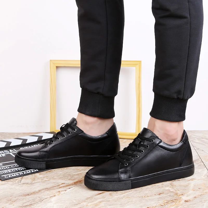 Man Elevator Shoes Height Increase Insoles High Heels Shoes 5-6CM Shoes Tall Shoes White Genuine Leather Shoes Men Sneakers