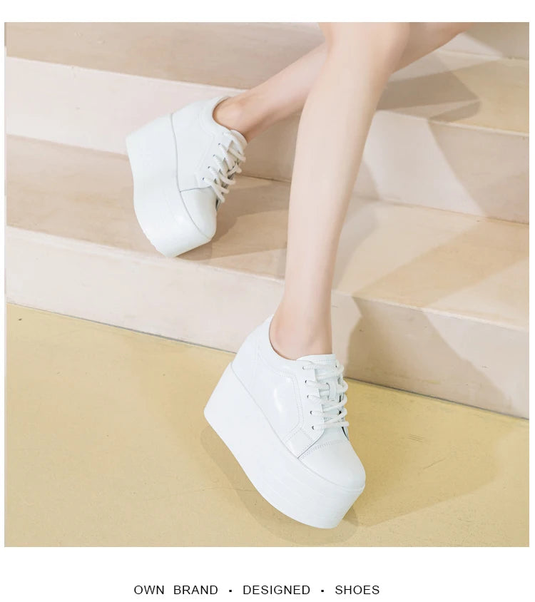 12cm Genuine Leather Platform Wedge Chunky Sneaker Hidden Heels Casual Breathable New Spring Autumn High Brand Vulcanize Shoes