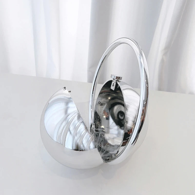  Designer Electroplating Circular Handle Handbag,Sphere Evening Elegant Clutch Purse,Women Fashion Marble Pattern Tote Bag