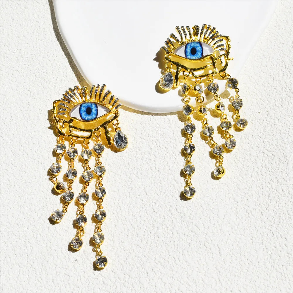 Baroque Style Metal Golden Plated Eyes Tassel Dangle Earrings For Women Fashion Jewelry Exaggerated Ears' Accessories