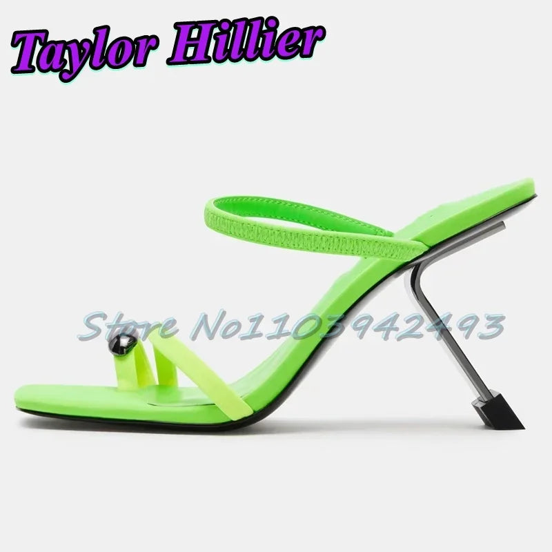 Green Strappy Heeled Sandals Open Toe Heels Women Strange Heel Luxury Designer Shoes Summer Mules Slip On Sandalias De Mujer New