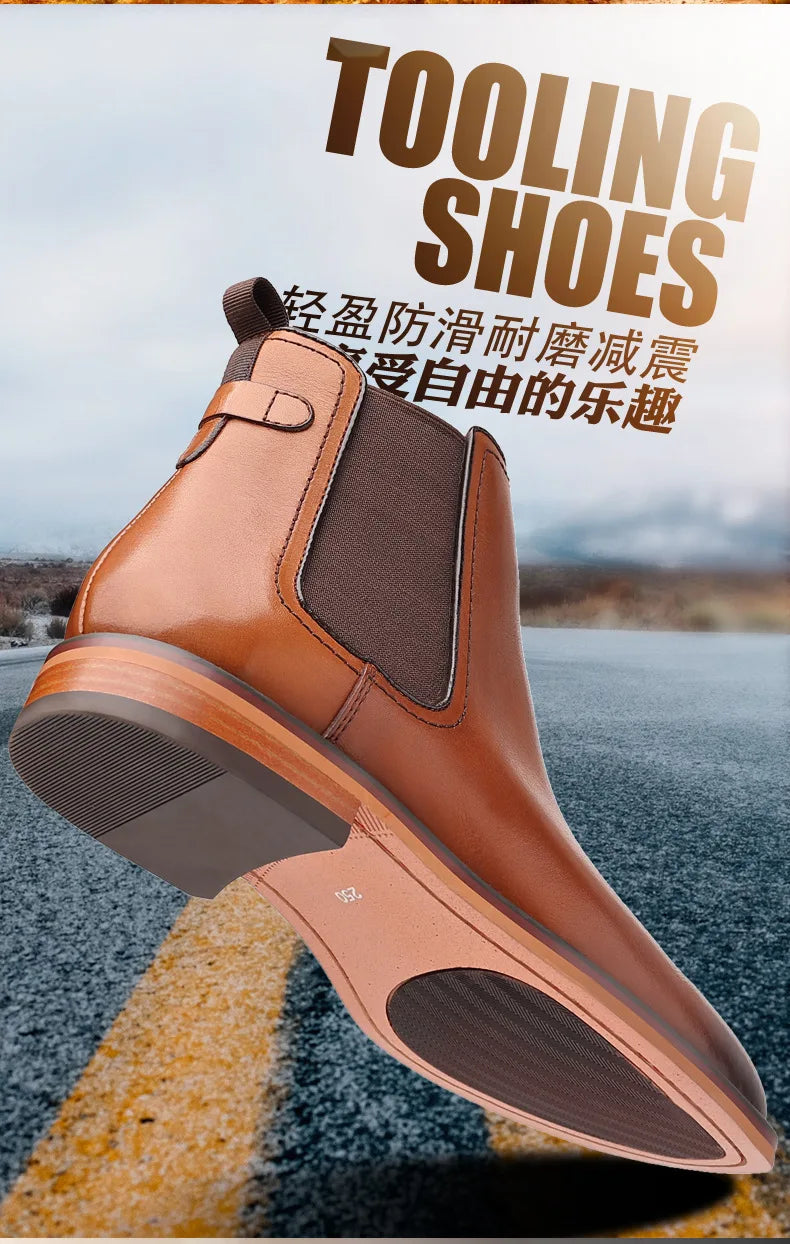Elegant Men's Chelsea Boots Genuine Cow Leather Handmade Boot Shoes Work Shoes For Formal Dress Wedding Business Party New