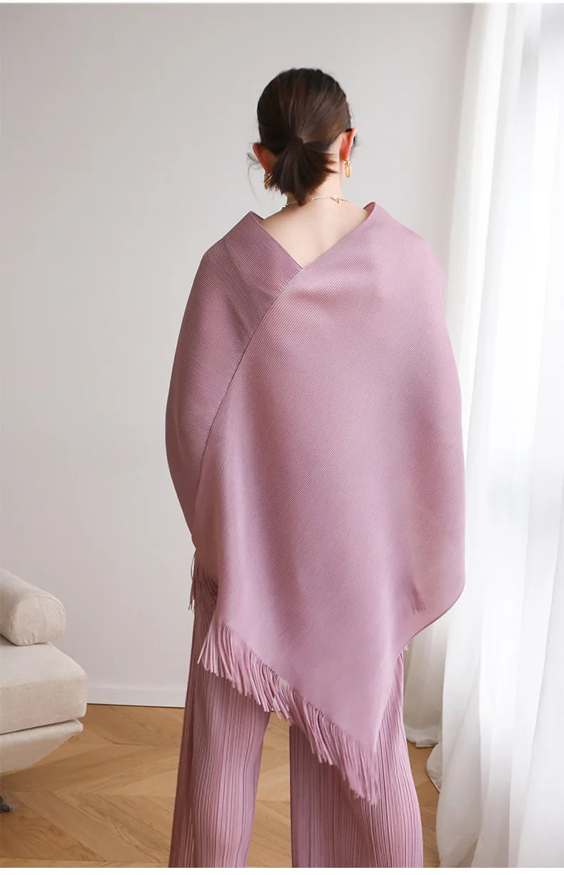 ALSEY Miyake Pleated Fringe Sleeveless Simple Shawl Jacket Autumn Spring New Light Luxury Solid Color Irregular Tops for Women's